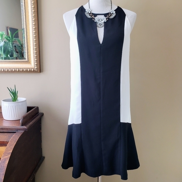Parker Ronan Mini Dress Black White Color Block Cutout Keyhole Sleeveless L NWT - Picture 4 of 16